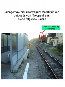 Sinngemäß hier übertragen: Metallrampe beidseits vom Treppenhaus